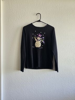 K.B. Collections Black Sequin Snowman Crewneck Long Sleeve Shirt